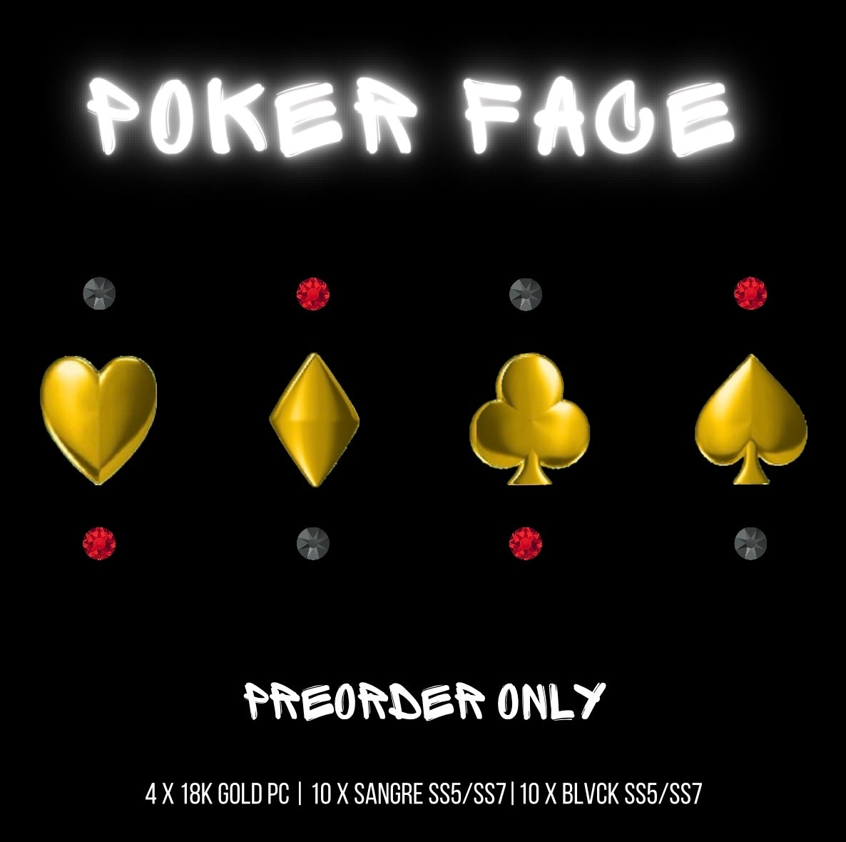 18k Gold Poker Face Tooth Gem Set